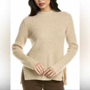 VINCE Wool Cashmere Blend Ribbed Mock Neck Pullover Sweater, sz MD